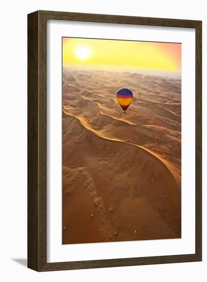 Aerial view of the sand dunes of the Arabian Desert next to Dubai at sunset, United Arab Emirates-Miva Stock-Framed Photographic Print