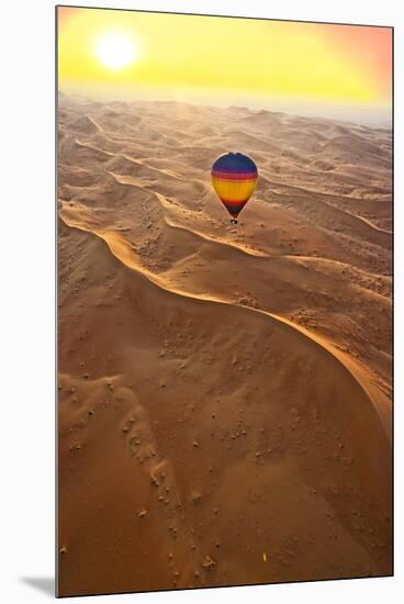 Aerial view of the sand dunes of the Arabian Desert next to Dubai at sunset, United Arab Emirates-Miva Stock-Mounted Premium Photographic Print