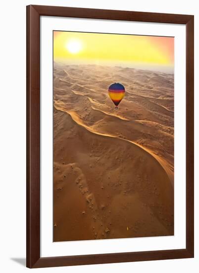 Aerial view of the sand dunes of the Arabian Desert next to Dubai at sunset, United Arab Emirates-Miva Stock-Framed Photographic Print