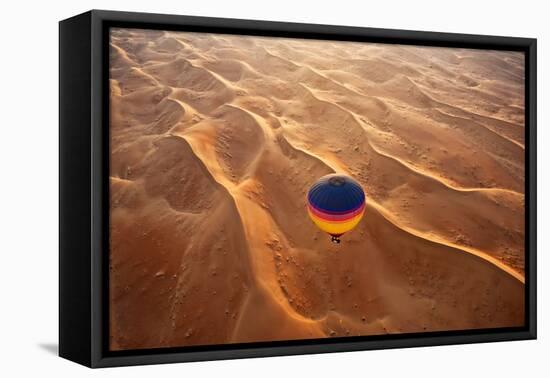 Aerial view of the sand dunes of the Arabian Desert next to Dubai, United Arab Emirates-Miva Stock-Framed Stretched Canvas