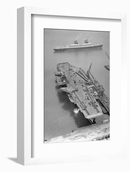 Aerial View of the SS United States Sailing past the USS Forrestal-null-Framed Photographic Print