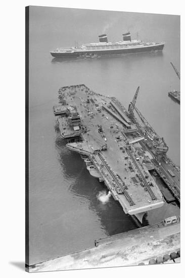 Aerial View of the SS United States Sailing past the USS Forrestal-null-Stretched Canvas