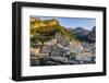 Aerial view of the town at sunrise, Amalfi, Amalfi Coast (Costiera Amalfitana), Campania-Lorenzo Mattei-Framed Photographic Print