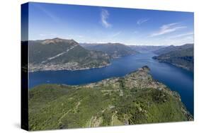 Aerial View of the Village of Bellagio Frames by the Blue Water of Lake Como on a Sunny Spring Day-Roberto Moiola-Stretched Canvas