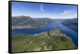 Aerial View of the Village of Bellagio Frames by the Blue Water of Lake Como on a Sunny Spring Day-Roberto Moiola-Framed Stretched Canvas