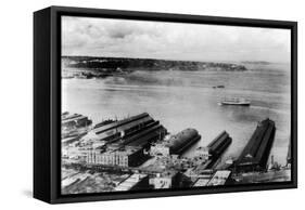 Aerial View of the Waterfront - Seattle, WA-Lantern Press-Framed Stretched Canvas