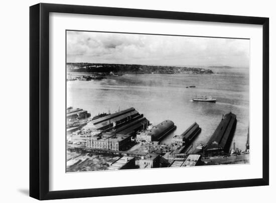 Aerial View of the Waterfront - Seattle, WA-Lantern Press-Framed Art Print