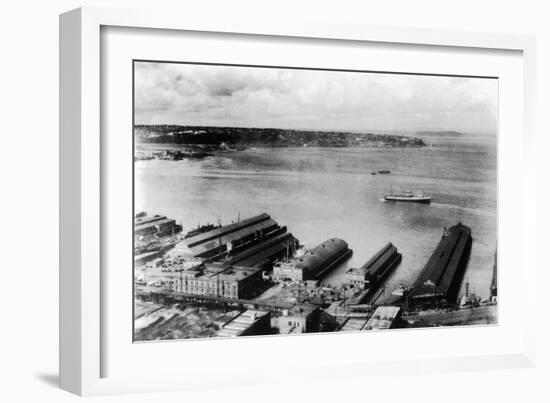 Aerial View of the Waterfront - Seattle, WA-Lantern Press-Framed Art Print