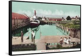 Aerial View of the Wharf - Petaluma, CA-Lantern Press-Framed Stretched Canvas