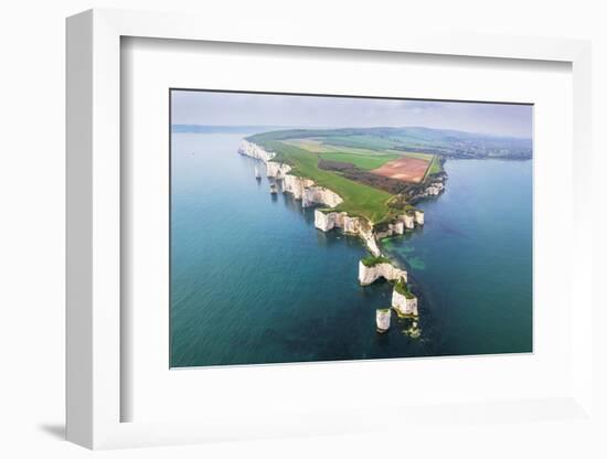 Aerial view of the white cliffs of Old Harry Rocks, Jurassic Coast, Studland, Dorset-Paolo Graziosi-Framed Photographic Print