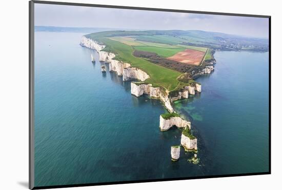 Aerial view of the white cliffs of Old Harry Rocks, Jurassic Coast, Studland, Dorset-Paolo Graziosi-Mounted Photographic Print