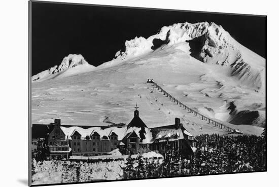 Aerial View of Timberline Lodge and Ski Lift - Mt. Hood, OR-Lantern Press-Mounted Art Print