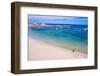 Aerial view of tourist standing in an empty white sand beach looking at the sea-Paolo Graziosi-Framed Photographic Print