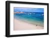 Aerial view of tourist standing in an empty white sand beach looking at the sea-Paolo Graziosi-Framed Photographic Print