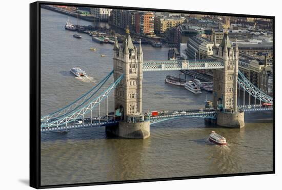 Aerial view of Tower Bridge and River Thames, London, England, United Kingdom, Europe-Charles Bowman-Framed Stretched Canvas