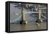 Aerial view of Tower Bridge and River Thames, London, England, United Kingdom, Europe-Charles Bowman-Framed Stretched Canvas