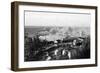 Aerial View of Town, Battleships in Distance - Port Angeles, WA-Lantern Press-Framed Art Print