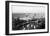 Aerial View of Town, Battleships in Distance - Port Angeles, WA-Lantern Press-Framed Art Print