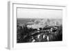 Aerial View of Town, Battleships in Distance - Port Angeles, WA-Lantern Press-Framed Art Print