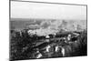 Aerial View of Town, Battleships in Distance - Port Angeles, WA-Lantern Press-Mounted Art Print