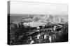 Aerial View of Town, Battleships in Distance - Port Angeles, WA-Lantern Press-Stretched Canvas