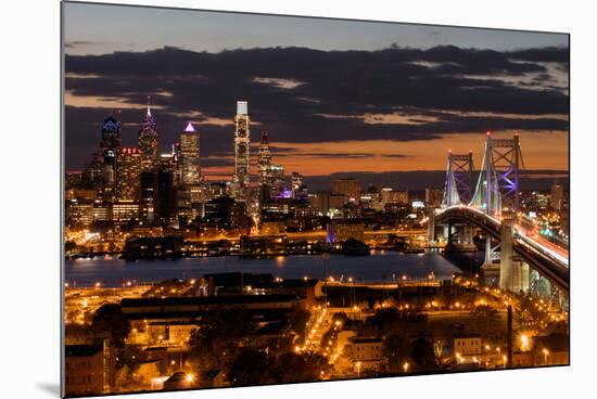 Aerial view of traffic on bridge, Philadelphia, Pennsylvania, USA-null-Mounted Photographic Print