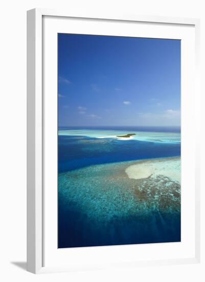 Aerial View of Tropical Island and Lagoon, Maldives, Indian Ocean, Asia-Sakis Papadopoulos-Framed Photographic Print