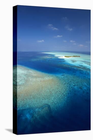 Aerial View of Tropical Island and Lagoon, Maldives, Indian Ocean, Asia-Sakis Papadopoulos-Stretched Canvas