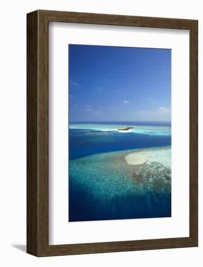 Aerial View of Tropical Island and Lagoon, Maldives, Indian Ocean, Asia-Sakis Papadopoulos-Framed Photographic Print