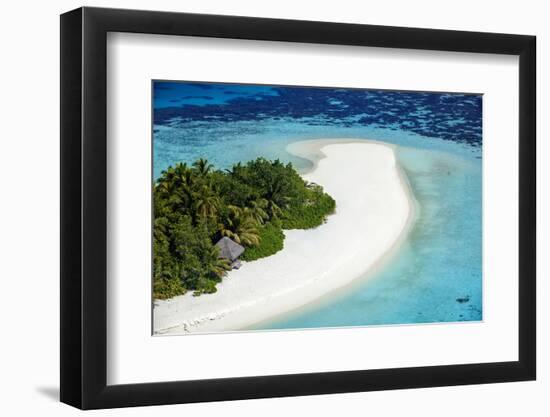 Aerial view of tropical island with lagoon, The Maldives, Indian Ocean, Asia-Sakis Papadopoulos-Framed Photographic Print