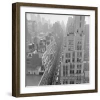 Aerial View of Trucks Delivering Goods in Garment District-null-Framed Photographic Print