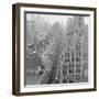 Aerial View of Trucks Delivering Goods in Garment District-null-Framed Photographic Print