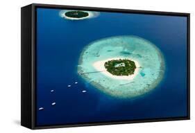 Aerial View of Two Maldive Islands and Boats.-ArtTomCat-Framed Stretched Canvas