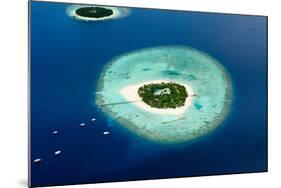 Aerial View of Two Maldive Islands and Boats.-ArtTomCat-Mounted Photographic Print