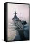 Aerial View of USS New Jersey Entering Bay-Harold Wise-Framed Stretched Canvas