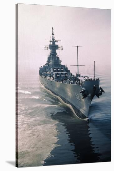 Aerial View of USS New Jersey Entering Bay-Harold Wise-Stretched Canvas