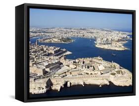 Aerial View of Valletta and St. Elmo Fort, Manoel Island, and Dragutt Point on the Right, Malta-Tondini Nico-Framed Stretched Canvas