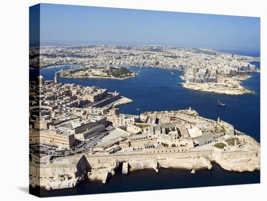 Aerial View of Valletta and St. Elmo Fort, Manoel Island, and Dragutt Point on the Right, Malta-Tondini Nico-Stretched Canvas