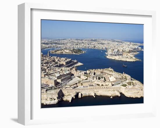 Aerial View of Valletta and St. Elmo Fort, Manoel Island, and Dragutt Point on the Right, Malta-Tondini Nico-Framed Photographic Print