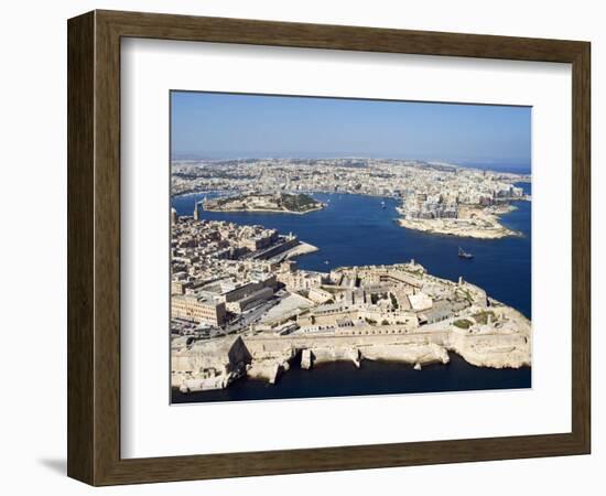 Aerial View of Valletta and St. Elmo Fort, Manoel Island, and Dragutt Point on the Right, Malta-Tondini Nico-Framed Photographic Print