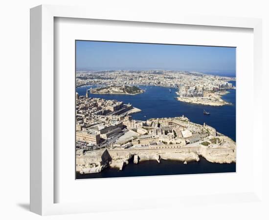 Aerial View of Valletta and St. Elmo Fort, Manoel Island, and Dragutt Point on the Right, Malta-Tondini Nico-Framed Photographic Print