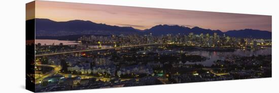 Aerial View of Vancouver Lit Up at Dusk, British Columbia, Canada-null-Stretched Canvas