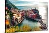 Aerial View of Vernazza - Small Italian Town in the Province of La Spezia, Liguria, Northwestern It-amok-Stretched Canvas