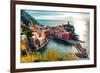 Aerial View of Vernazza - Small Italian Town in the Province of La Spezia, Liguria, Northwestern It-amok-Framed Photographic Print