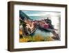 Aerial View of Vernazza - Small Italian Town in the Province of La Spezia, Liguria, Northwestern It-amok-Framed Photographic Print