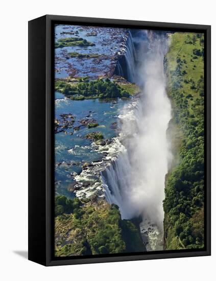 Aerial View of Victoria Falls, Waterfall, and the Zambesi River, Zimbabwe-Miva Stock-Framed Stretched Canvas