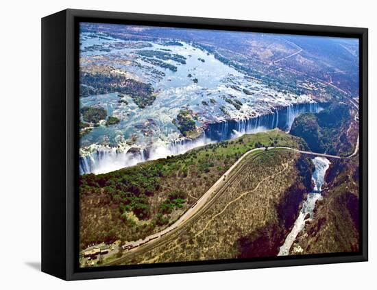 Aerial View of Victoria Falls, Waterfall, and the Zambesi River, Zimbabwe-Miva Stock-Framed Stretched Canvas