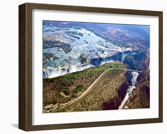 Aerial View of Victoria Falls, Waterfall, and the Zambesi River, Zimbabwe-Miva Stock-Framed Premium Photographic Print