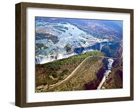 Aerial View of Victoria Falls, Waterfall, and the Zambesi River, Zimbabwe-Miva Stock-Framed Premium Photographic Print
