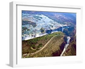 Aerial View of Victoria Falls, Waterfall, and the Zambesi River, Zimbabwe-Miva Stock-Framed Premium Photographic Print